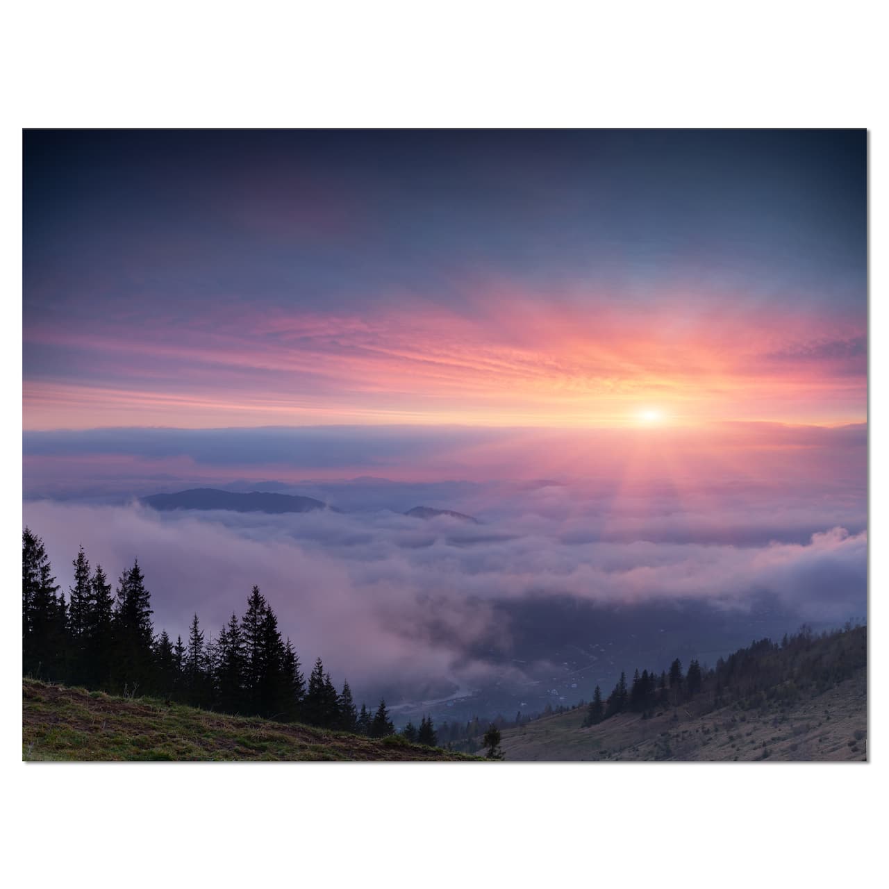 Designart - Sunrise in Purple Sky Over Mountains - Landscape Photography Canvas Print